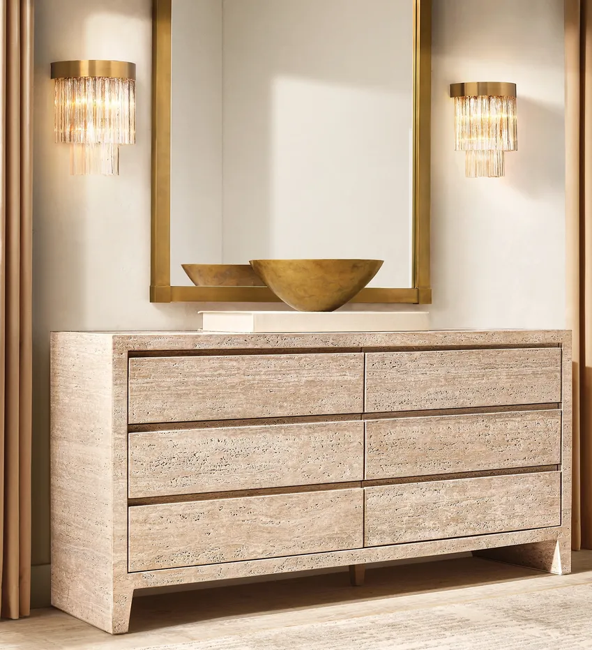 Buffet Salernes en travertin 6 tiroirs, collection buffets ELWOOD HOME
