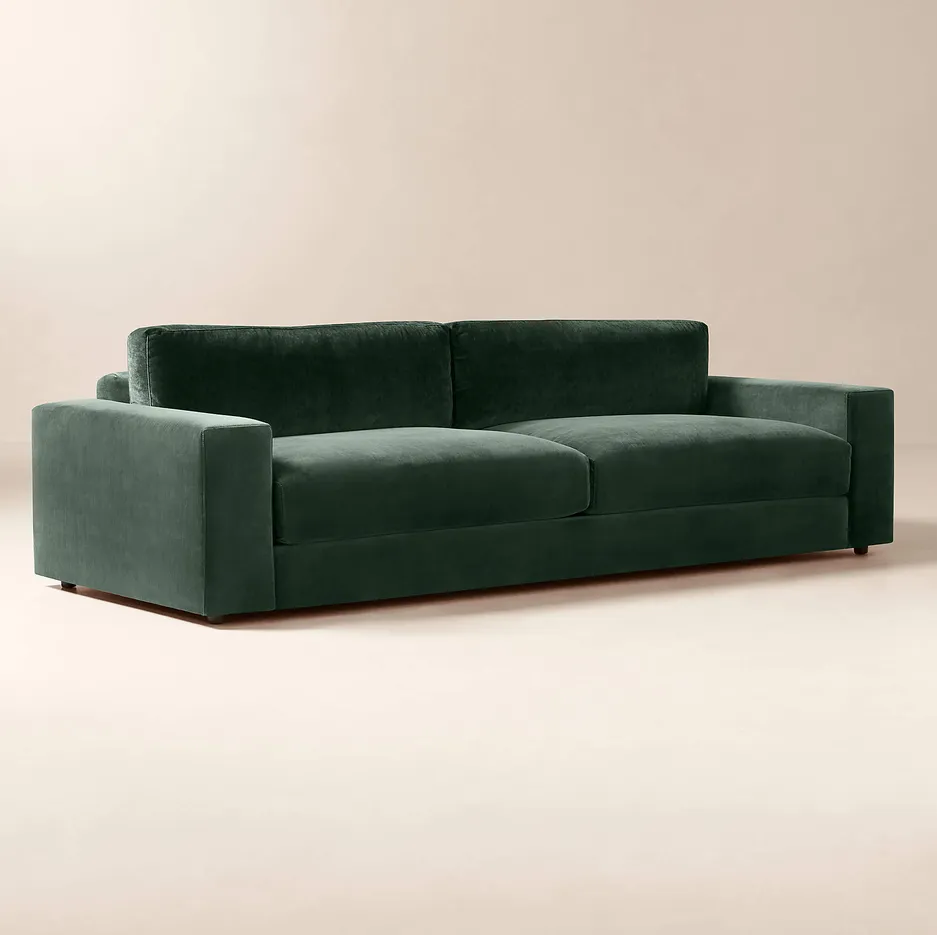Canapé Biot en velours vert, vue 3 sur 5