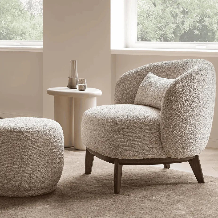 Canapé d'angle Arreau en tissu bouclé blanc, collection canapés ELWOOD HOME