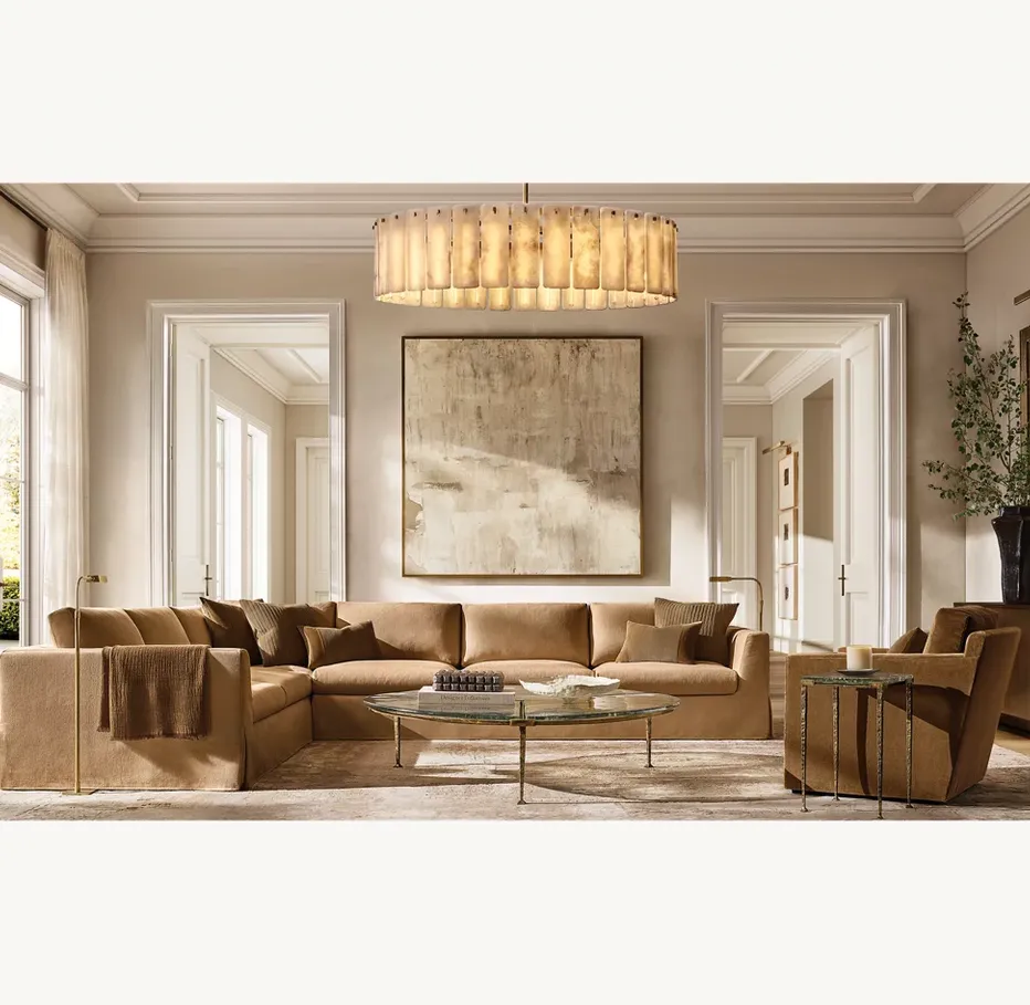 Canapé d'angle Bidart en tissu et bois massif, collection canapés ELWOOD HOME