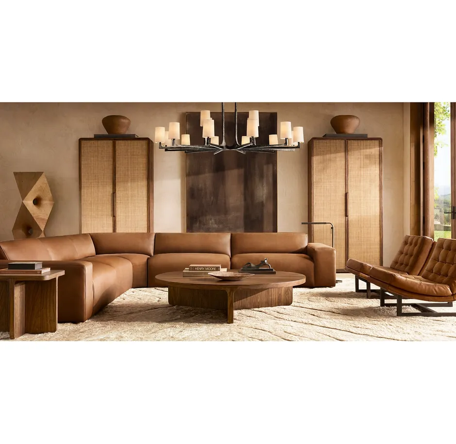 Canapé d'angle Navarrenx en cuir brun, collection canapés ELWOOD HOME