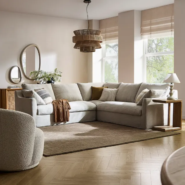 Canapé d'angle Orthez en tissu blanc, collection canapés ELWOOD HOME