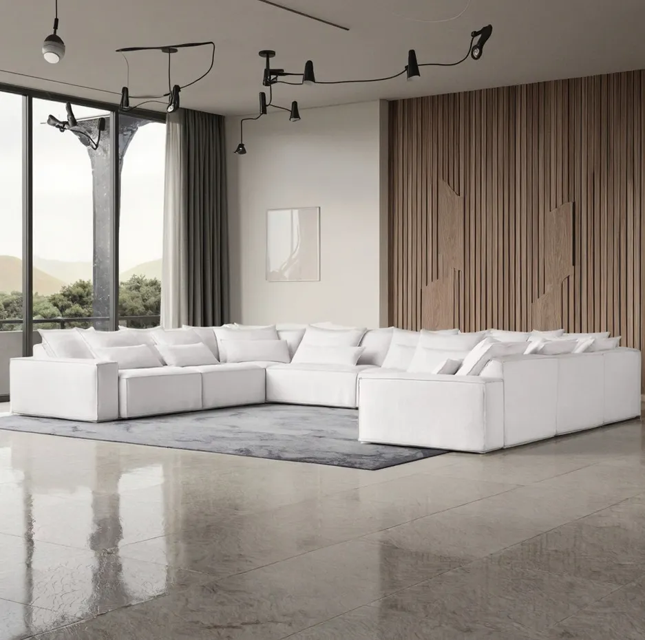 Canapé en U Sauveterre en cuir blanc, collection canapés ELWOOD HOME