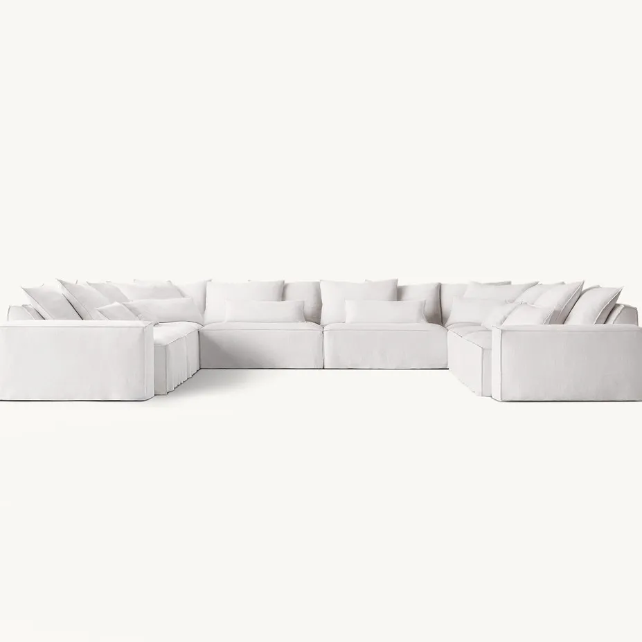 Canapé en U Sauveterre en cuir blanc, vue 2 sur 4