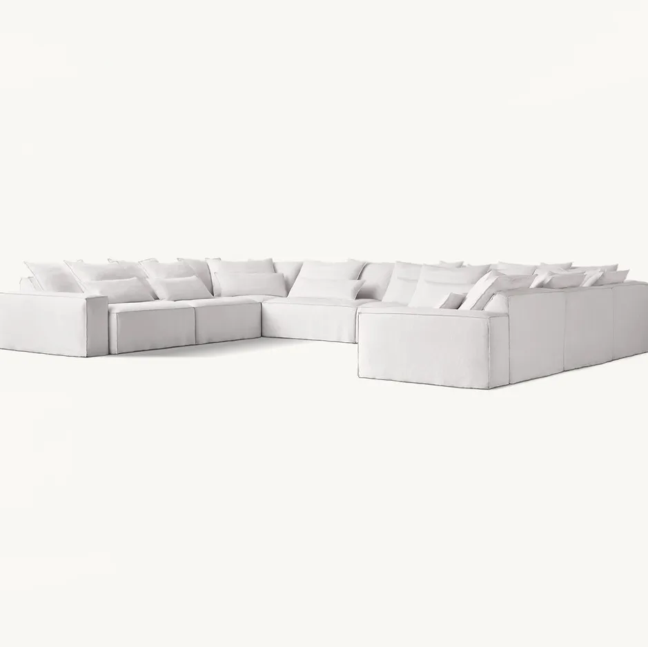 Canapé en U Sauveterre en cuir blanc, vue 3 sur 4