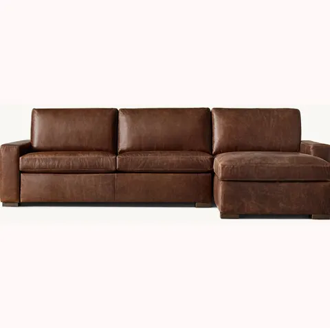 Canapé modulable Clisson en cuir et bois massif