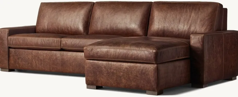 Canapé modulable Clisson en cuir et bois massif, vue 3 sur 5