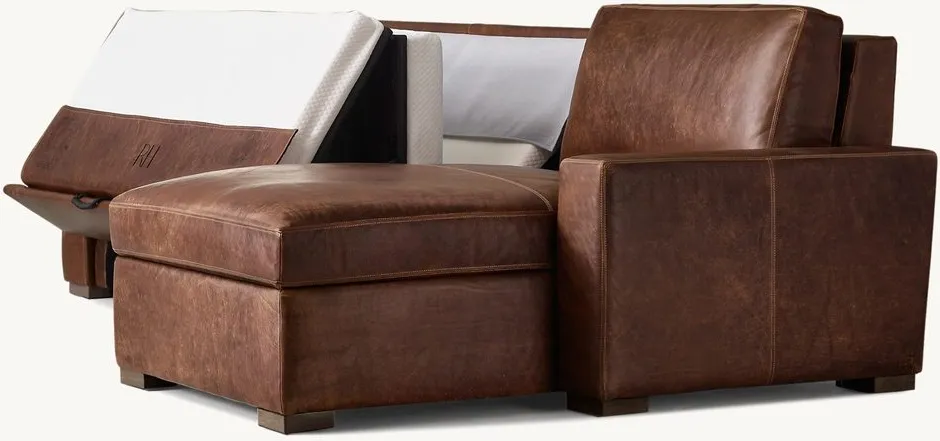 Canapé modulable Clisson en cuir et bois massif, vue 4 sur 5