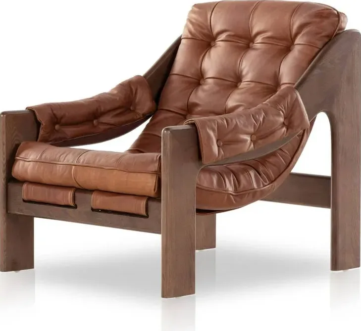 Chaise Manosque en cuir et frêne brun, vue 2 sur 4