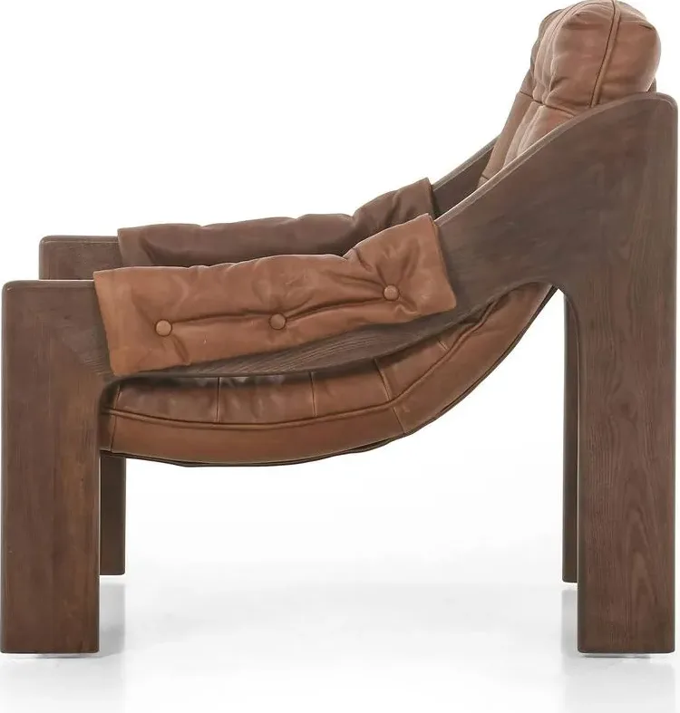 Chaise Manosque en cuir et frêne brun, vue 4 sur 4