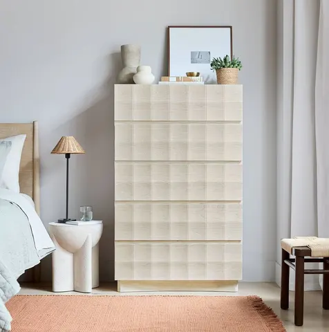 Commode Barjac en bois massif blanc 5 tiroirs — commodes