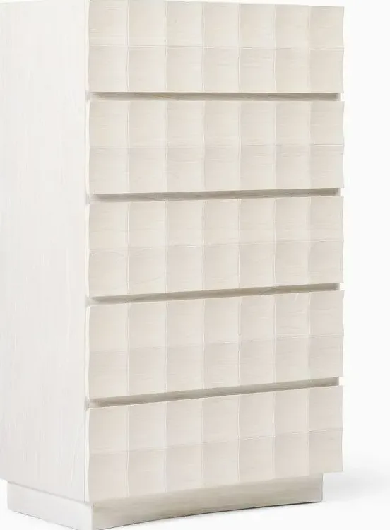 Commode Barjac en bois massif blanc 5 tiroirs, vue 2 sur 4