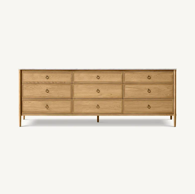 Commode Gap en chêne et marbre 9 tiroirs, collection commodes ELWOOD HOME