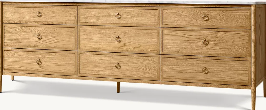 Commode Gap en chêne et marbre 9 tiroirs, vue 2 sur 4