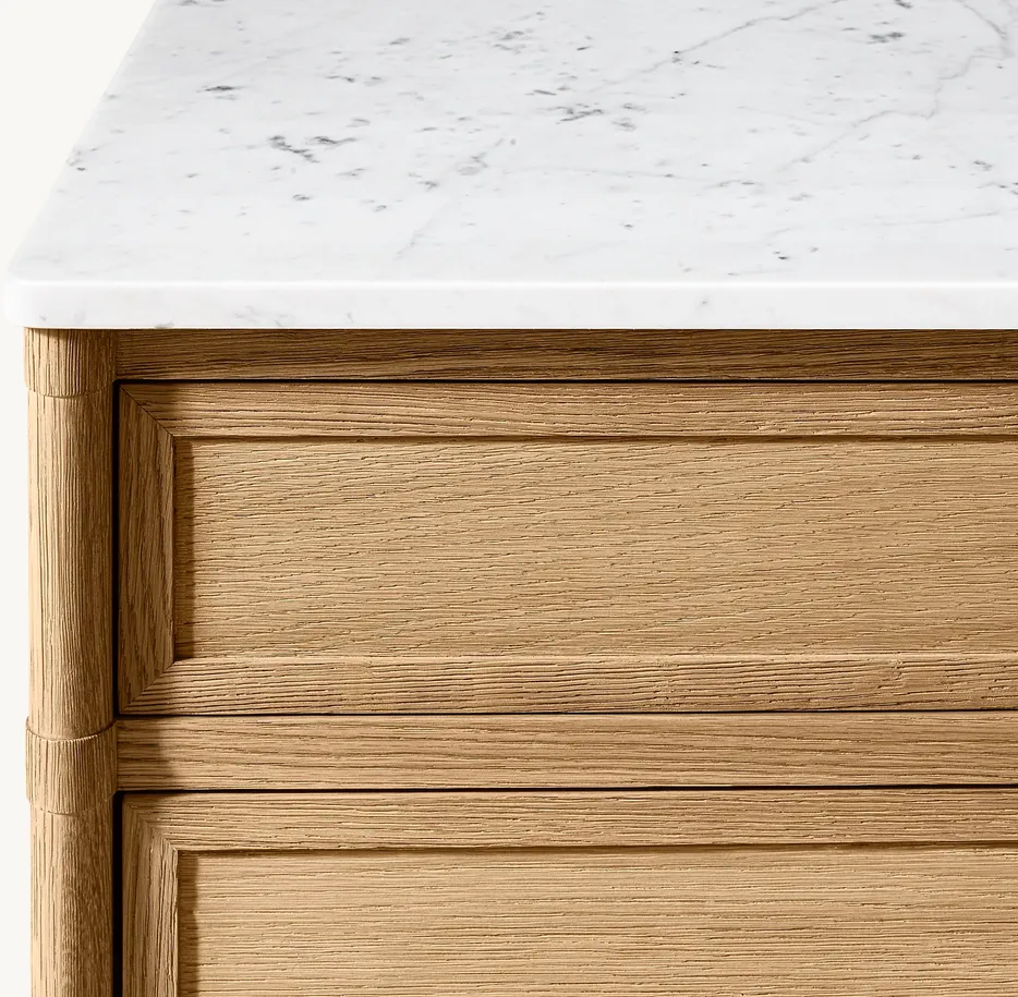 Commode Gap en chêne et marbre 9 tiroirs, vue 3 sur 4
