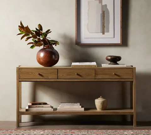 Console Aubenas en chêne brun 3 tiroirs — tables basses et d'appoint