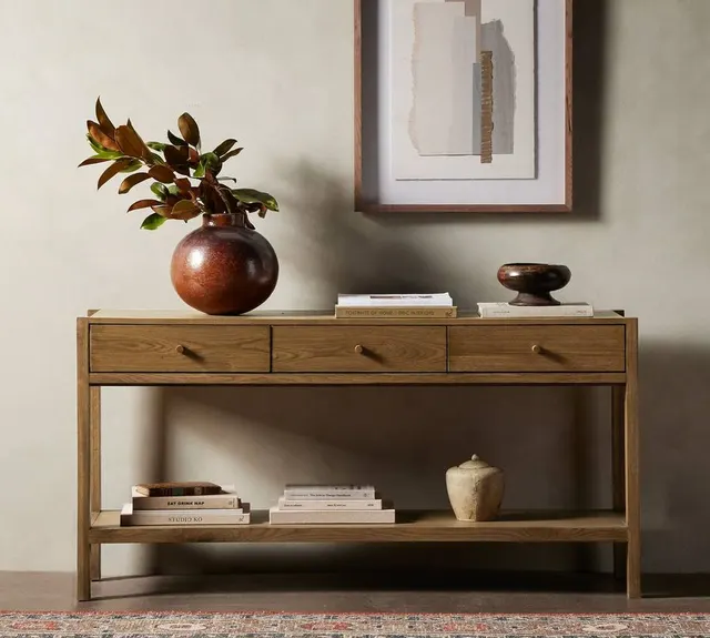Console Aubenas en chêne brun 3 tiroirs — tables basses et d'appoint
