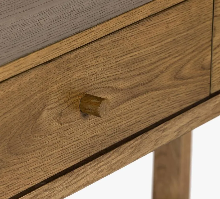 Console Aubenas en chêne brun 3 tiroirs, vue 3 sur 4