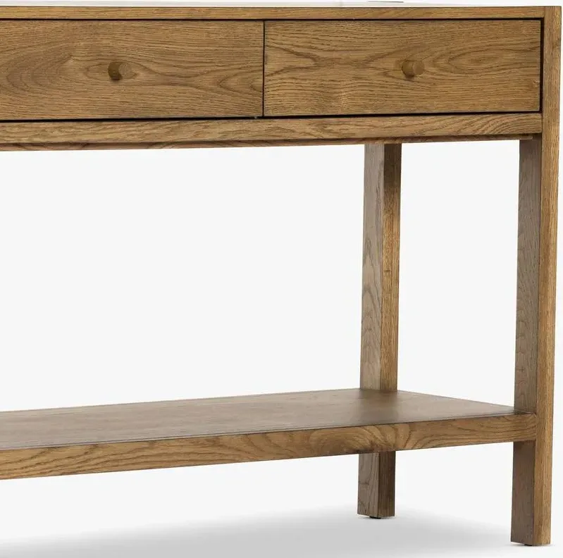 Console Aubenas en chêne brun 3 tiroirs, vue 4 sur 4