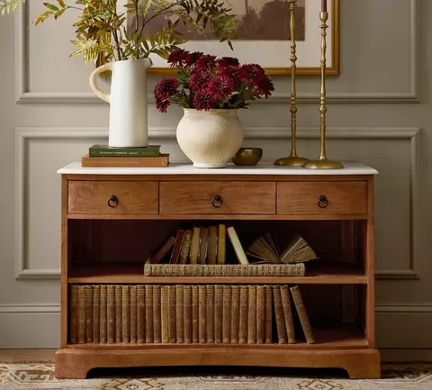 Console Névache en marbre brun 3 tiroirs — tables basses et d'appoint