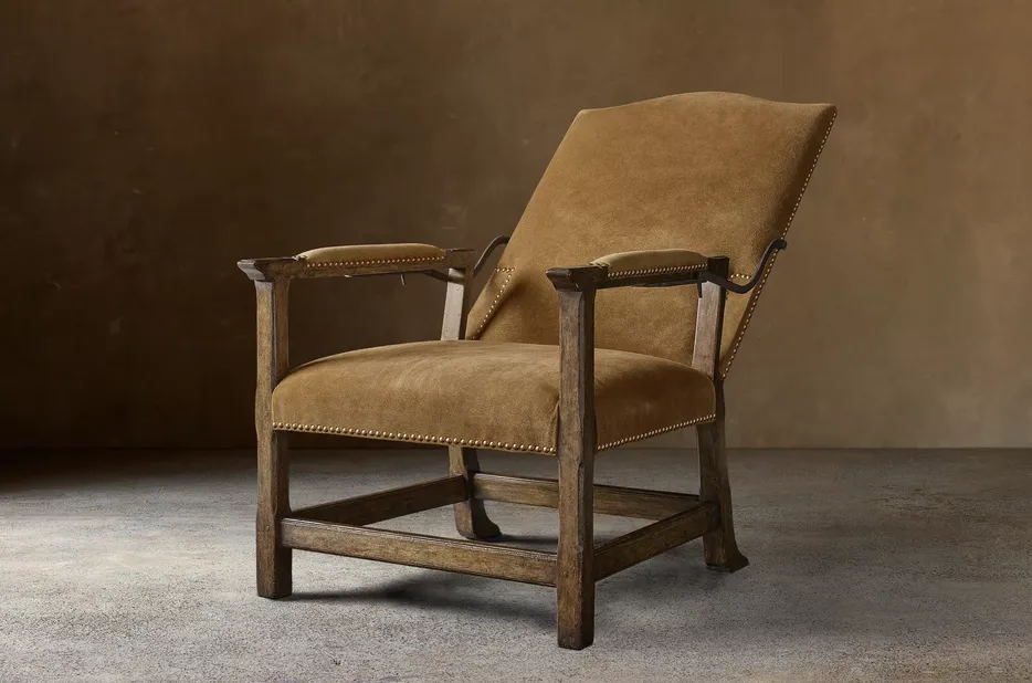 Fauteuil Antibes en cuir et chêne, vue 4 sur 5
