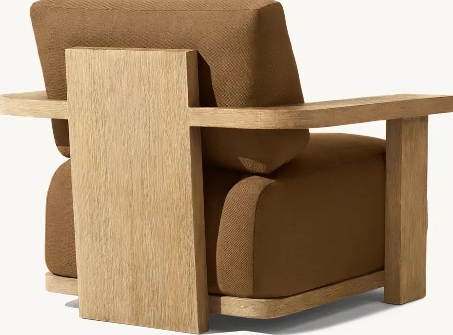 Fauteuil Auray en tissu et teck, vue 3 sur 4