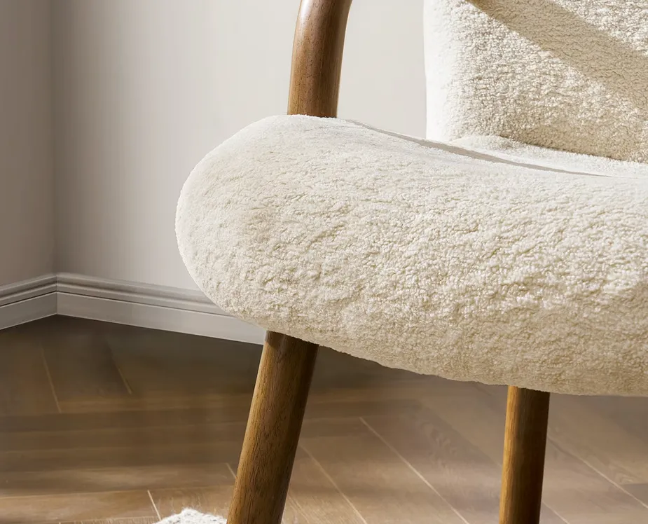 Fauteuil Barjac en tissu bouclé et noyer crème, vue 3 sur 4