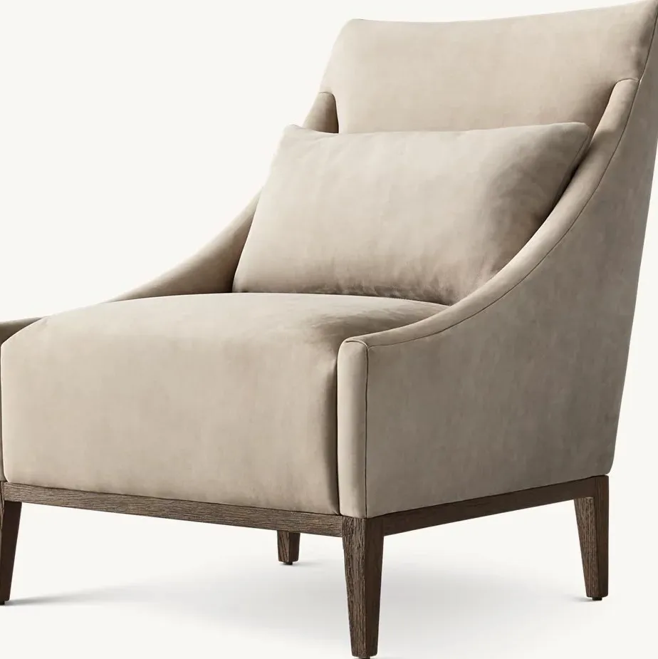 Fauteuil Cancale en cuir beige, vue 3 sur 4