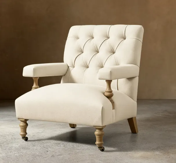 Fauteuil Coaraze en tissu et chêne crème — fauteuils