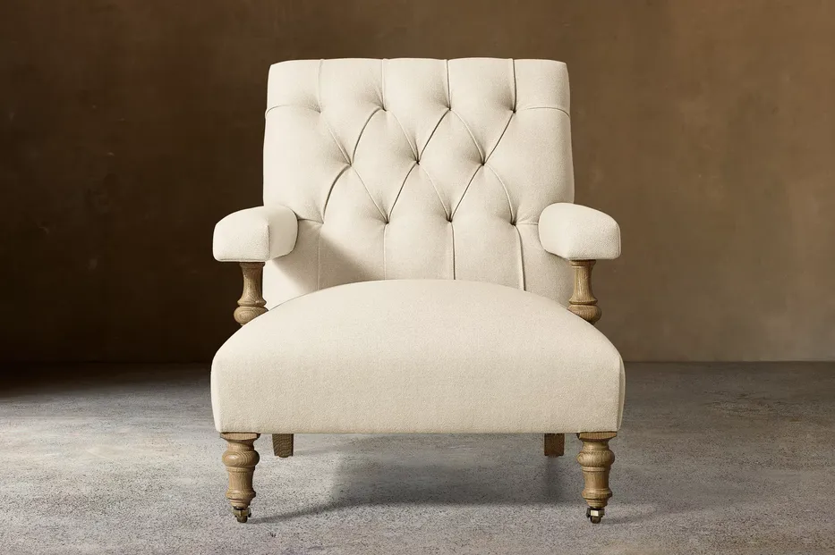 Fauteuil Coaraze en tissu et chêne crème, vue 2 sur 4