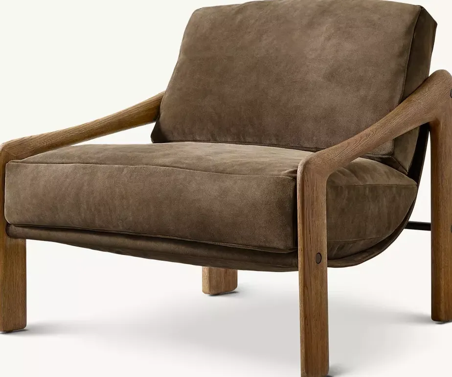 Fauteuil Gordes en cuir et chêne beige, vue 2 sur 6