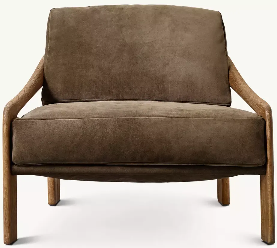 Fauteuil Gordes en cuir et chêne beige, vue 3 sur 6