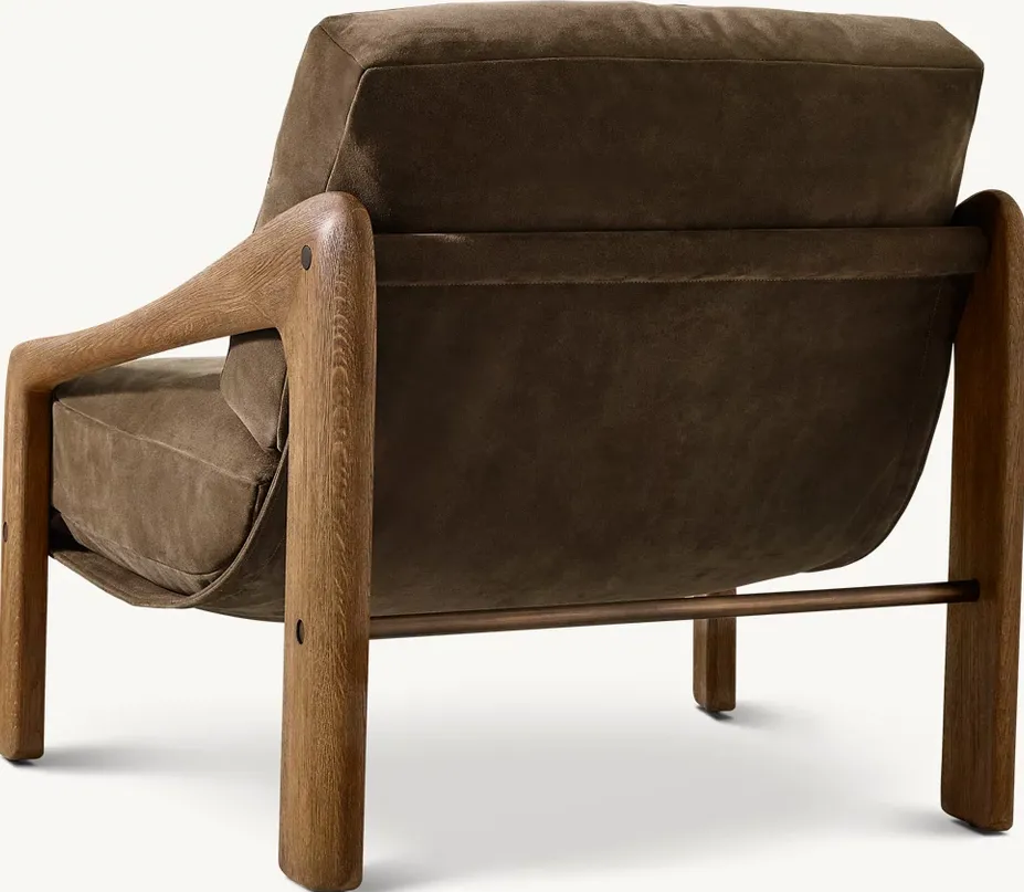 Fauteuil Gordes en cuir et chêne beige, vue 4 sur 6