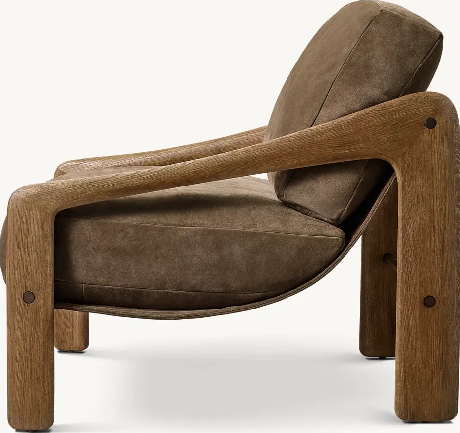 Fauteuil Gordes en cuir et chêne beige, vue 5 sur 6