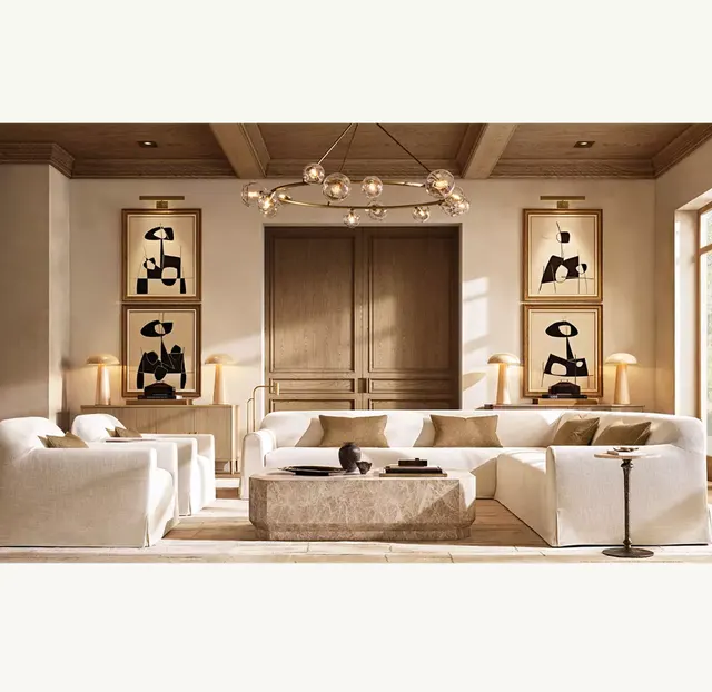 Fauteuil lounge Arles en lin crème — fauteuils