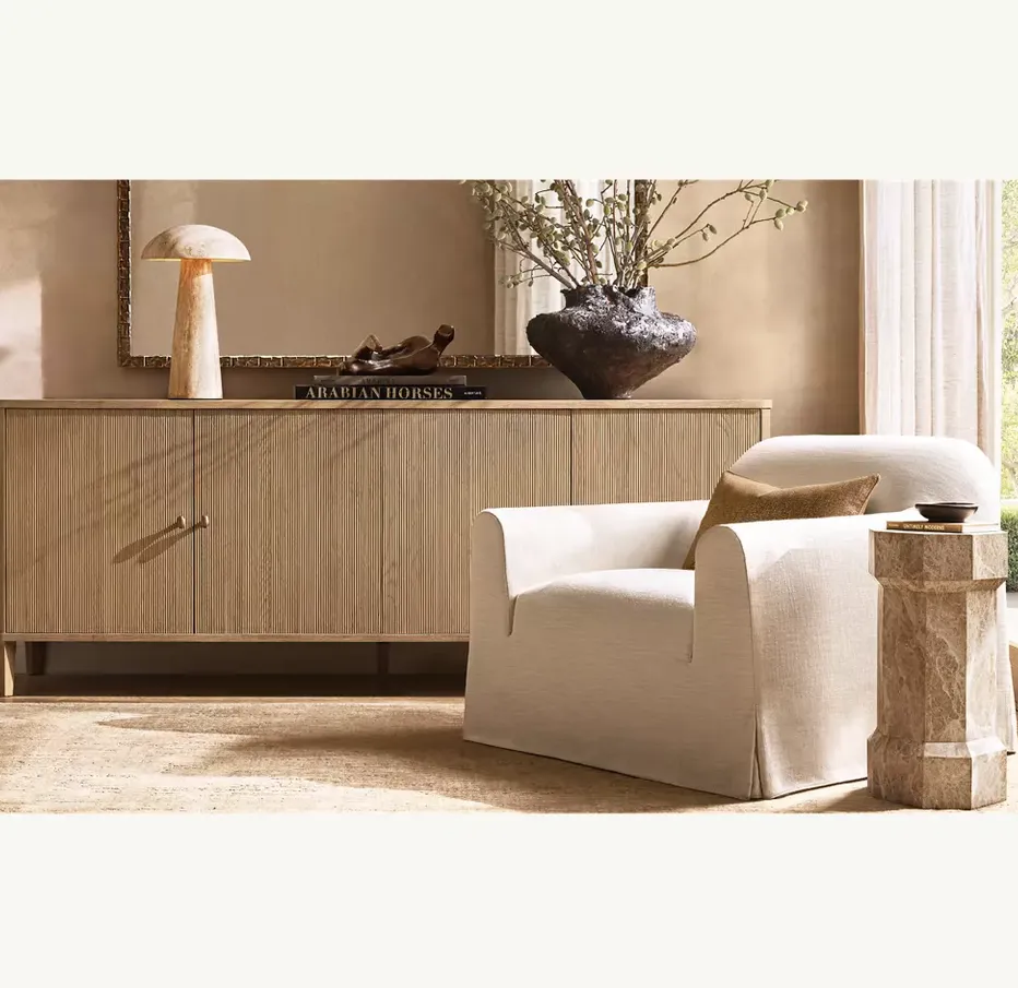 Fauteuil lounge Arles en lin crème, vue 2 sur 4