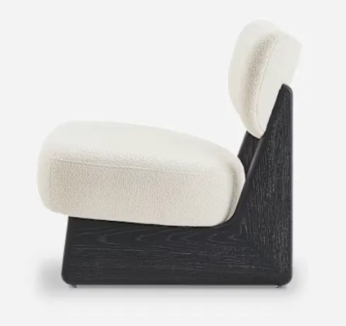 Fauteuil lounge Chanaz en tissu et bois massif, vue 2 sur 6