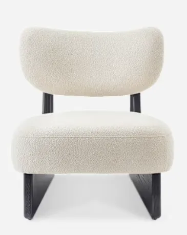 Fauteuil lounge Chanaz en tissu et bois massif, vue 3 sur 6