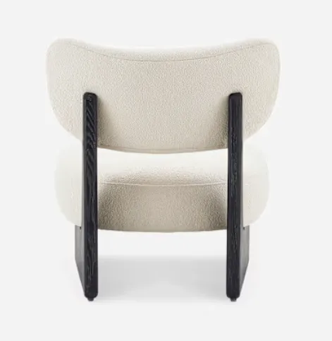Fauteuil lounge Chanaz en tissu et bois massif, vue 4 sur 6