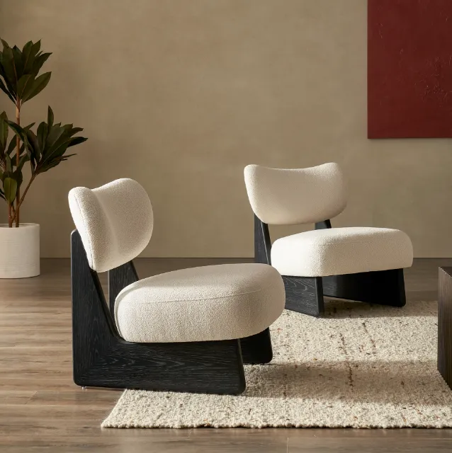 Fauteuil lounge Chanaz en tissu et bois massif, vue 5 sur 6