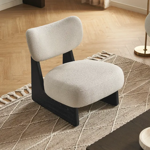 Fauteuil lounge Chanaz en tissu et bois massif, vue 6 sur 6