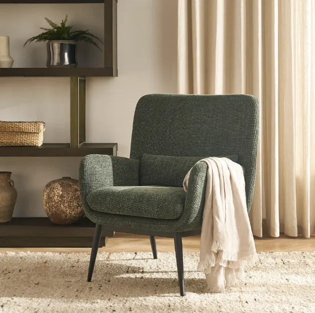 Fauteuil lounge Cuisery en tissu vert, vue 2 sur 6