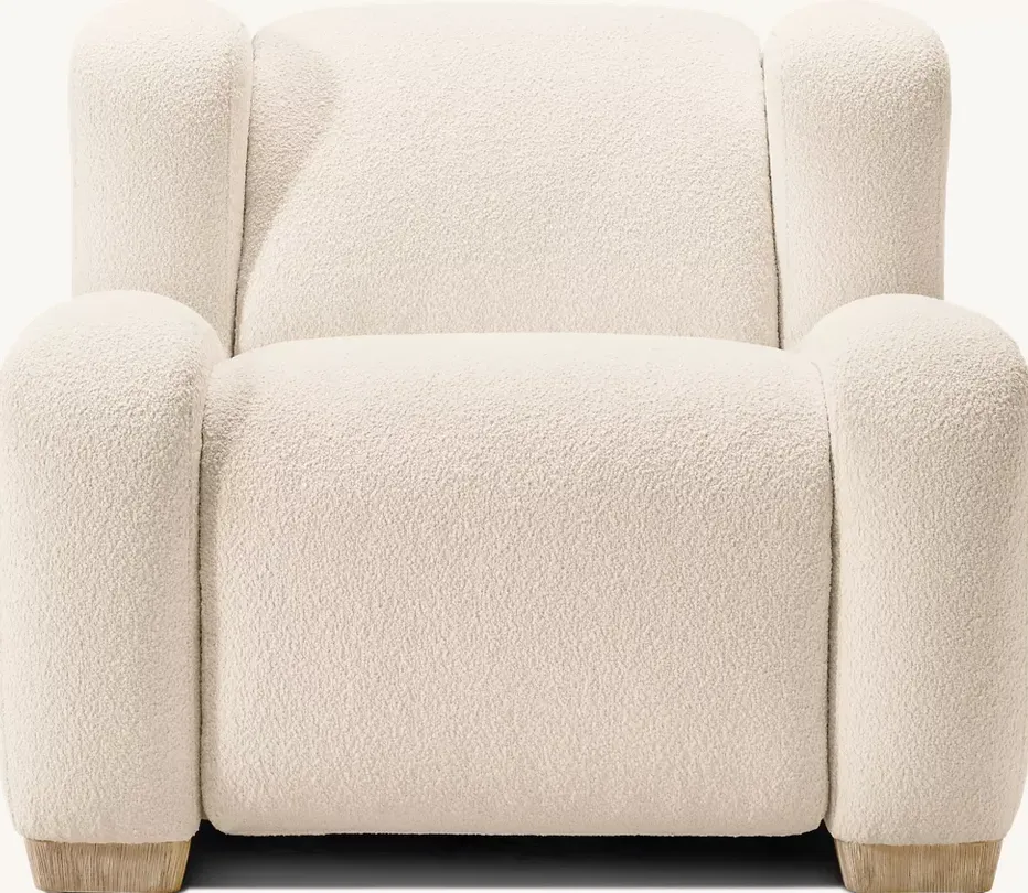 Fauteuil lounge Grasse en tissu bouclé et bois massif, vue 2 sur 5