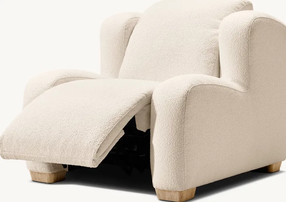 Fauteuil lounge Grasse en tissu bouclé et bois massif, vue 4 sur 5