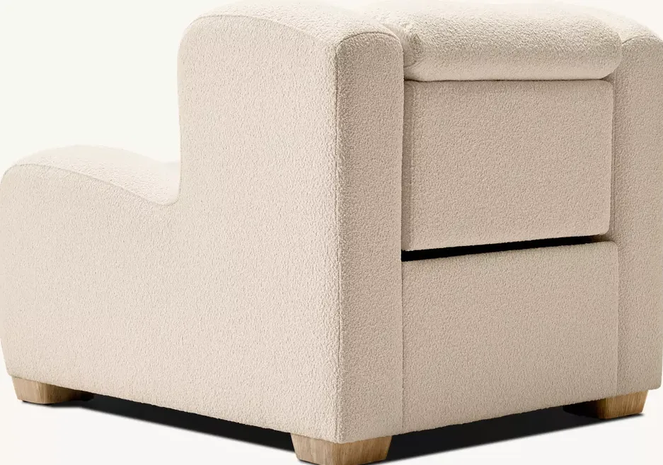 Fauteuil lounge Grasse en tissu bouclé et bois massif, vue 5 sur 5