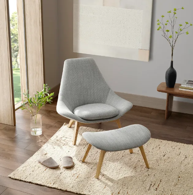 Fauteuil lounge Loubressac en tissu gris, vue 3 sur 4