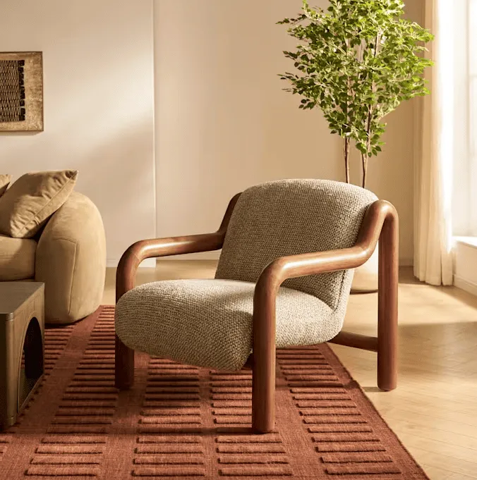 Fauteuil lounge Ornans en tissu et bois massif, collection fauteuils ELWOOD HOME