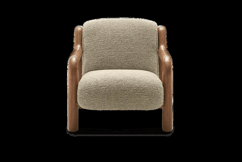 Fauteuil lounge Ornans en tissu et bois massif, vue 5 sur 6