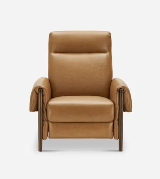 Fauteuil lounge Talloires en cuir et bois massif, vue 3 sur 5