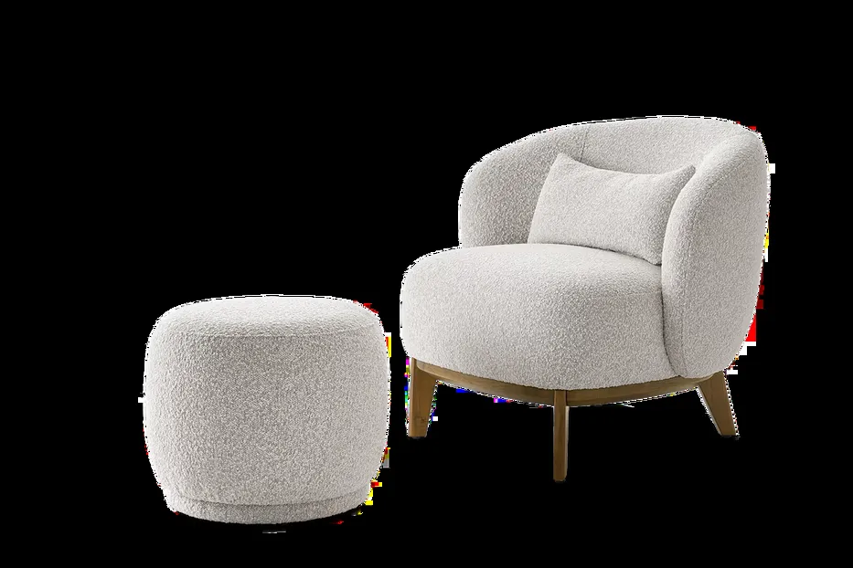 Fauteuil Lussan en tissu bouclé et noyer gris, vue 2 sur 4